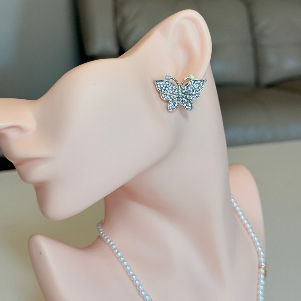 Elegant Silver Butterfly Stud Earrings